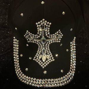 Black bling cross hat